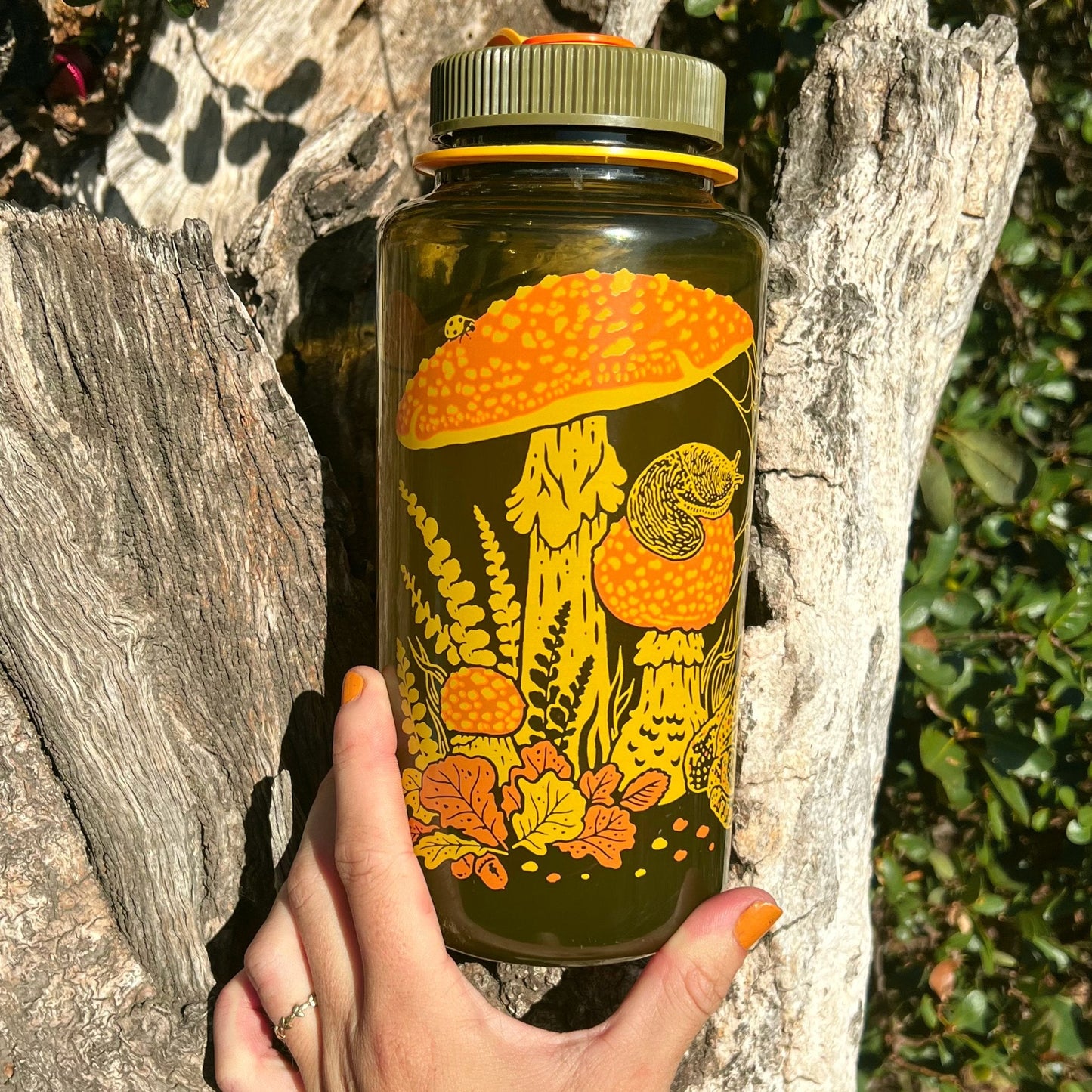 16oz Toad & Mushrooms, Wide Mouth Nalgene Water Bottle - homesewn