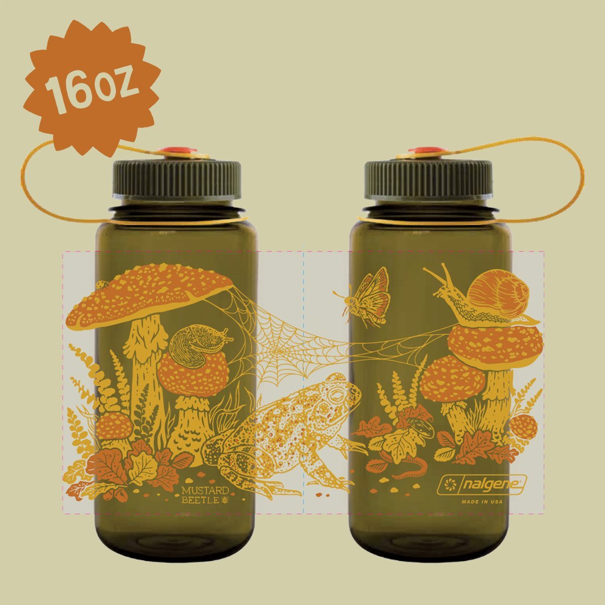 16oz Toad & Mushrooms, Wide Mouth Nalgene Water Bottle - homesewn