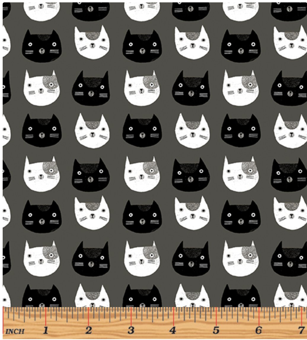 Cosmo Cat Heads - Charcoal Fabric - homesewn