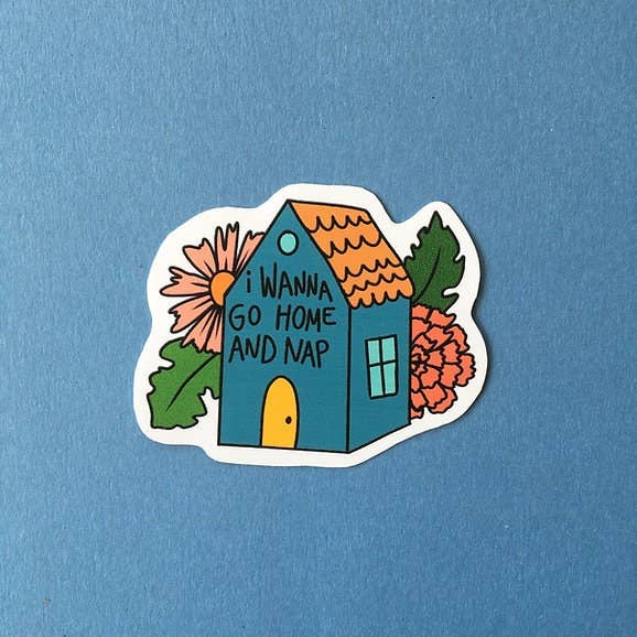 Cute Drawing Sticker | I Wanna Go Home and Nap | Cute Quote Decal | Funny Sticker for Laptop - homesewn