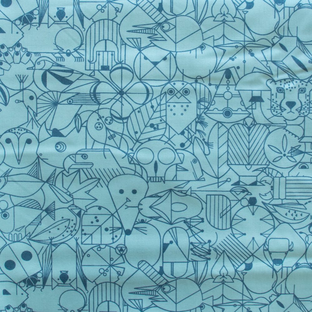 End Papers Charley Harper - Blue Raspberry ORGANIC Poplin - homesewn