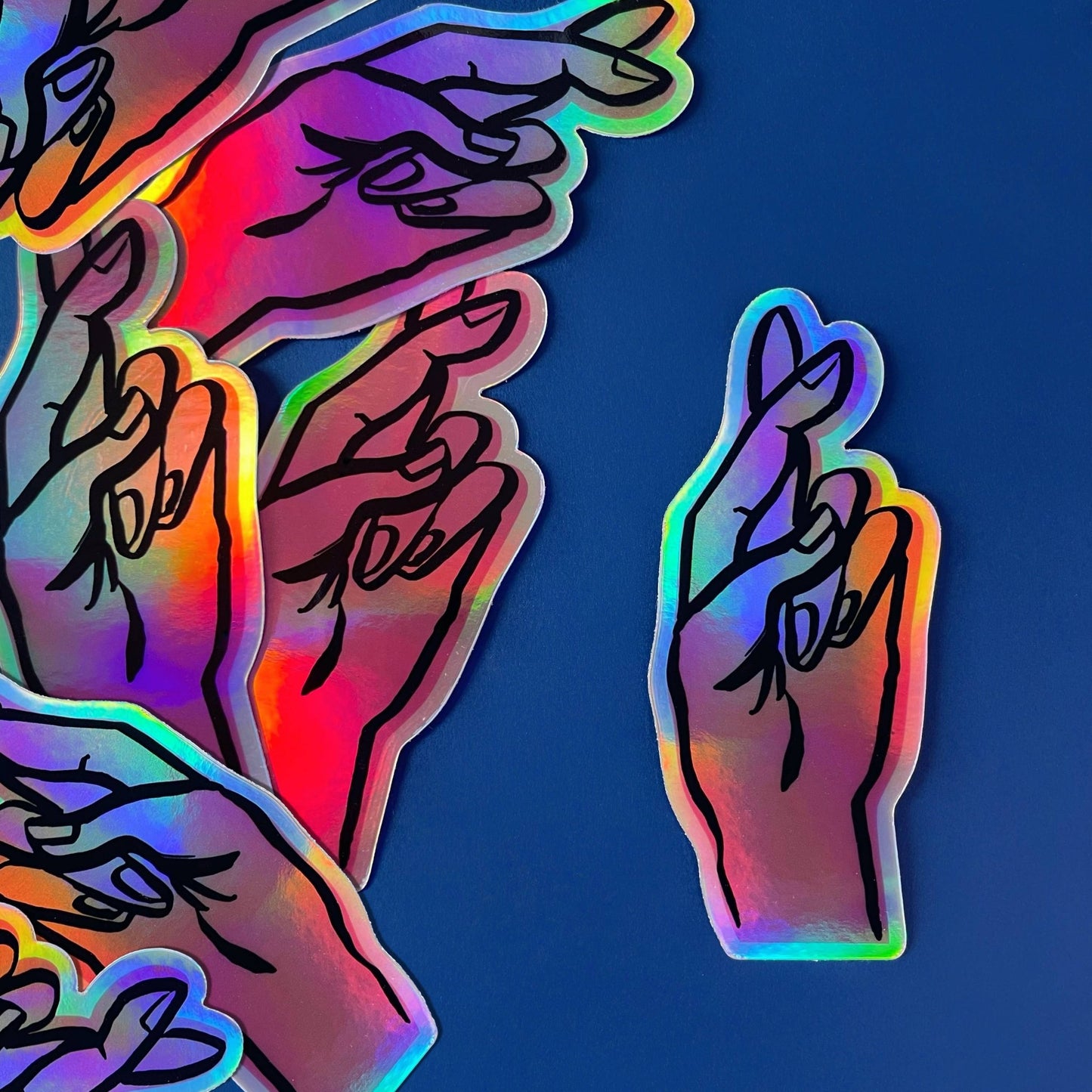 Fingers Crossed - Holographic Vinyl Sticker - homesewn