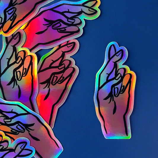 Fingers Crossed - Holographic Vinyl Sticker - homesewn