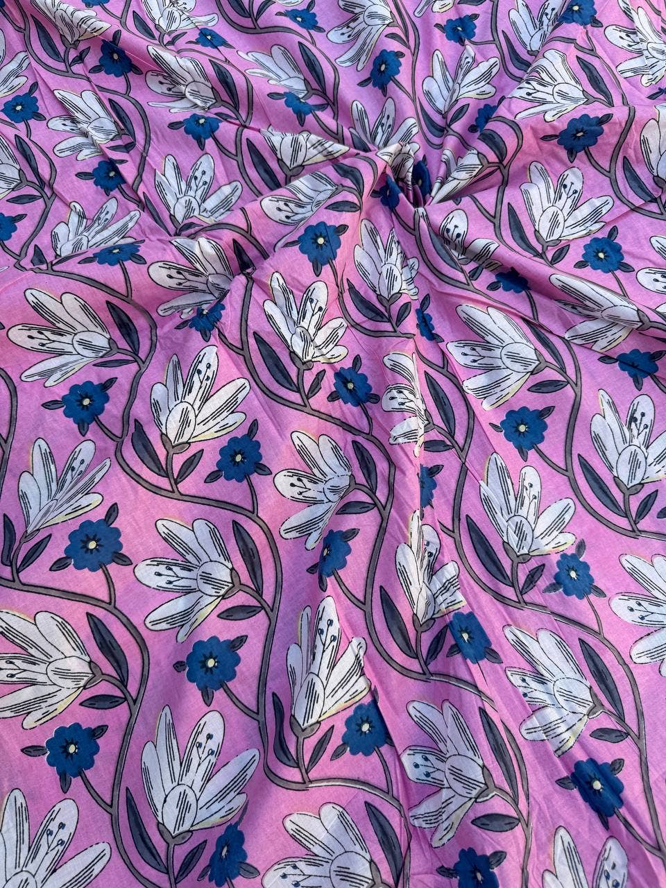 Floral Printed Fabric Pink Cotton Women Clothing Dressmaking - homesewn