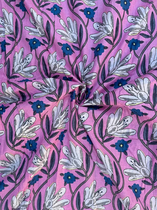 Floral Printed Fabric Pink Cotton Women Clothing Dressmaking - homesewn