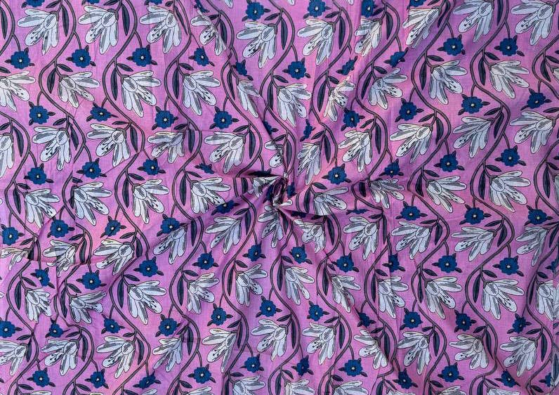 Floral Printed Fabric Pink Cotton Women Clothing Dressmaking - homesewn