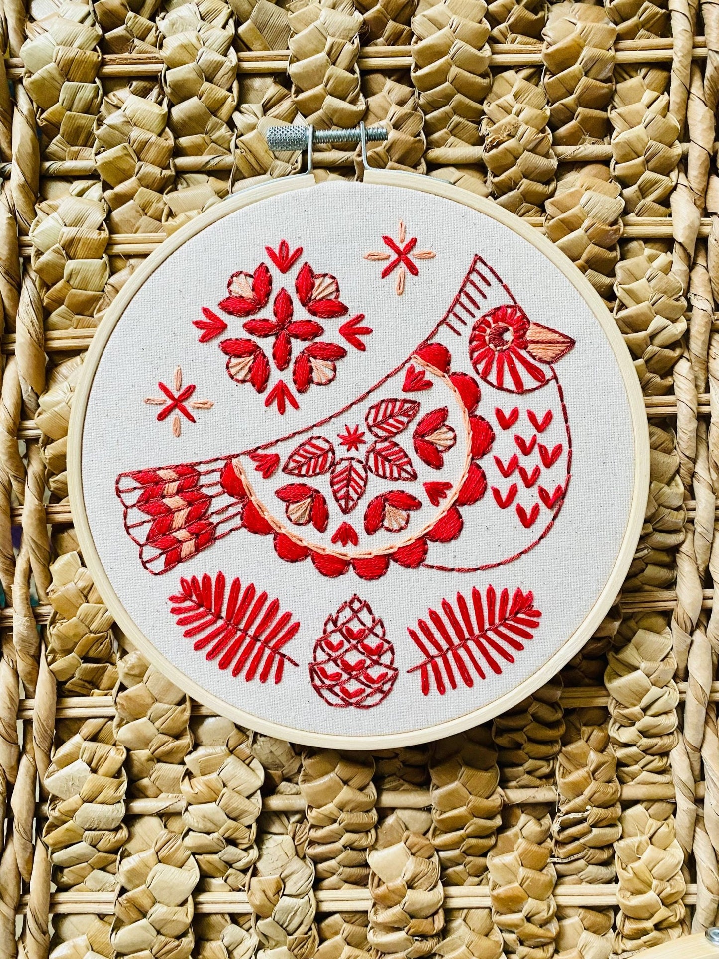 Folk Cardinal Complete Embroidery Kit - homesewn