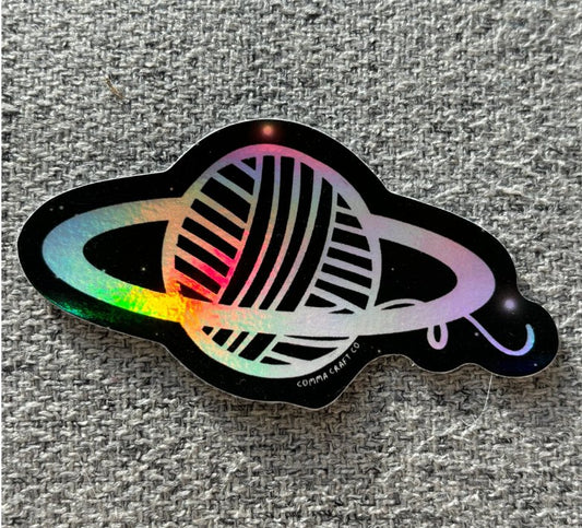 Holo Vinyl Sticker - Yarn Ball Planet Outer Space Jupiter - homesewn