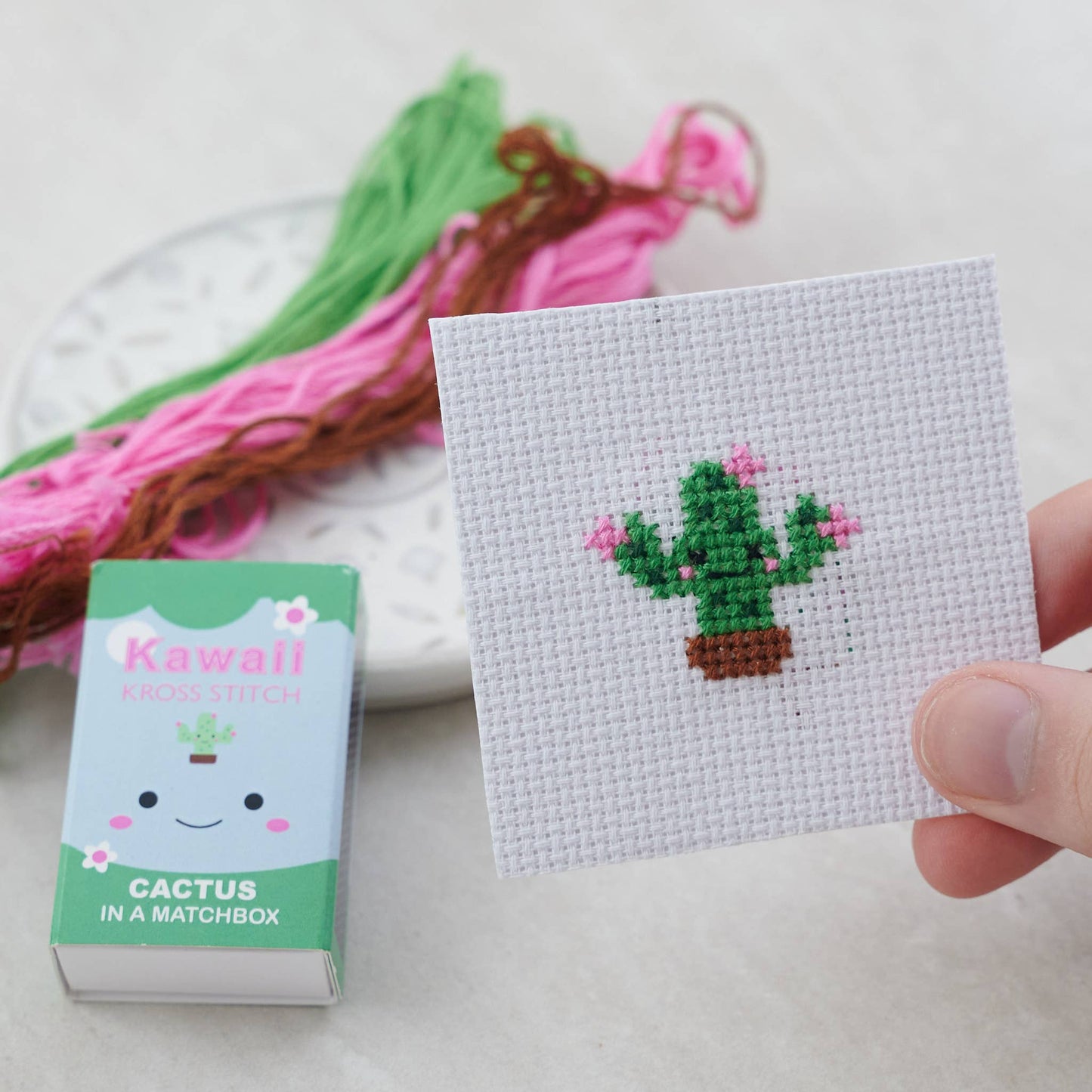 Kawaii Cactus Cross Stitch Kit In A Matchbox - homesewn