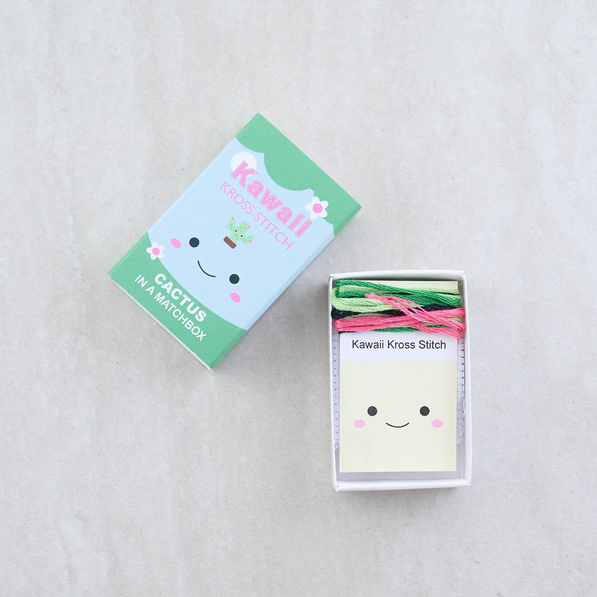 Kawaii Cactus Cross Stitch Kit In A Matchbox - homesewn