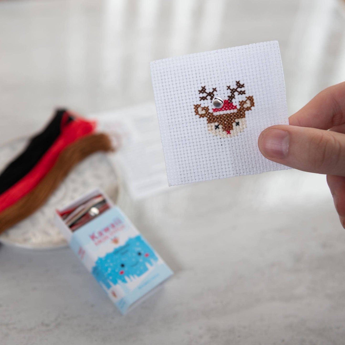 Kawaii Christmas Deer Cross Stitch Kit In A Matchbox - homesewn