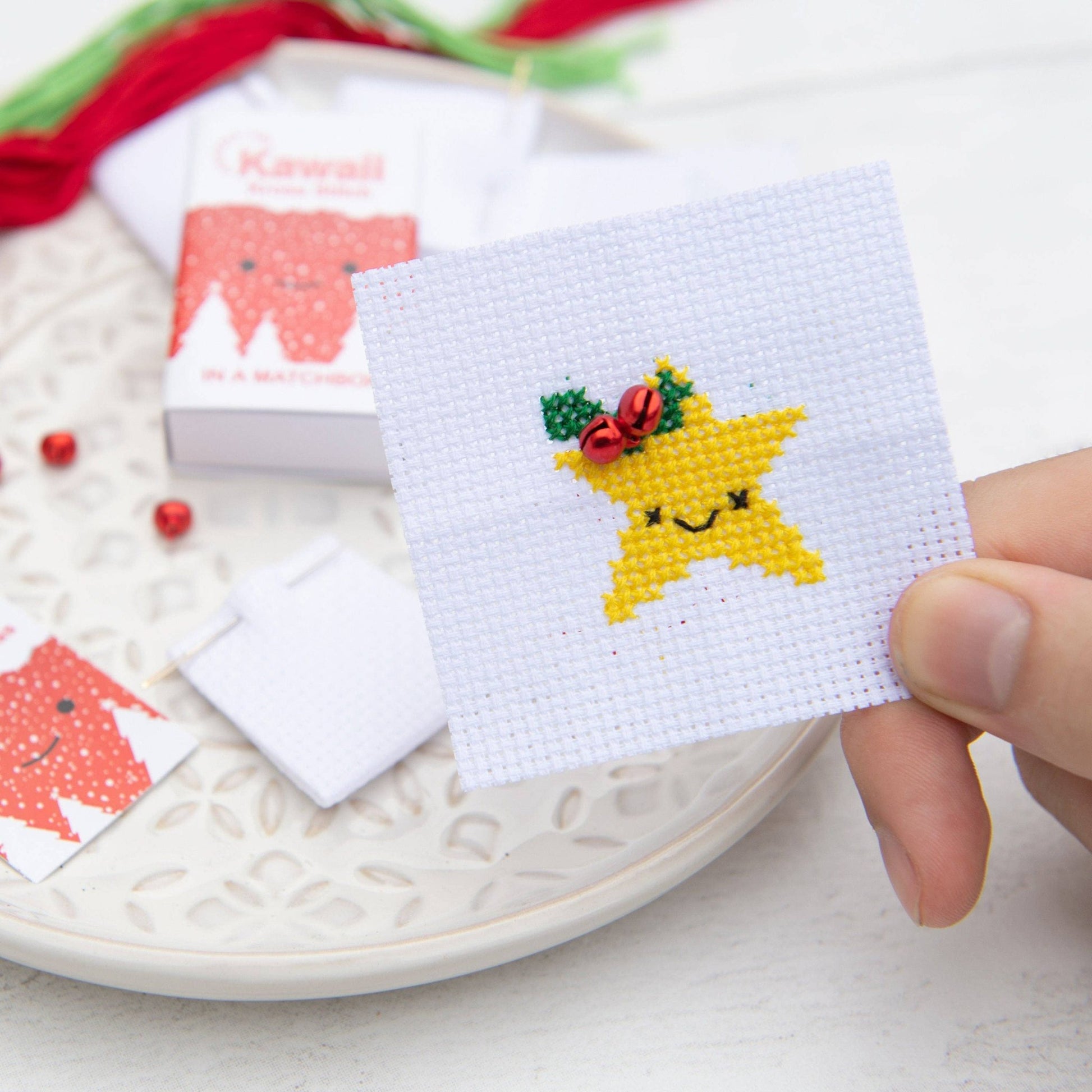 Kawaii Christmas Star Cross Stitch Kit In A Matchbox - homesewn