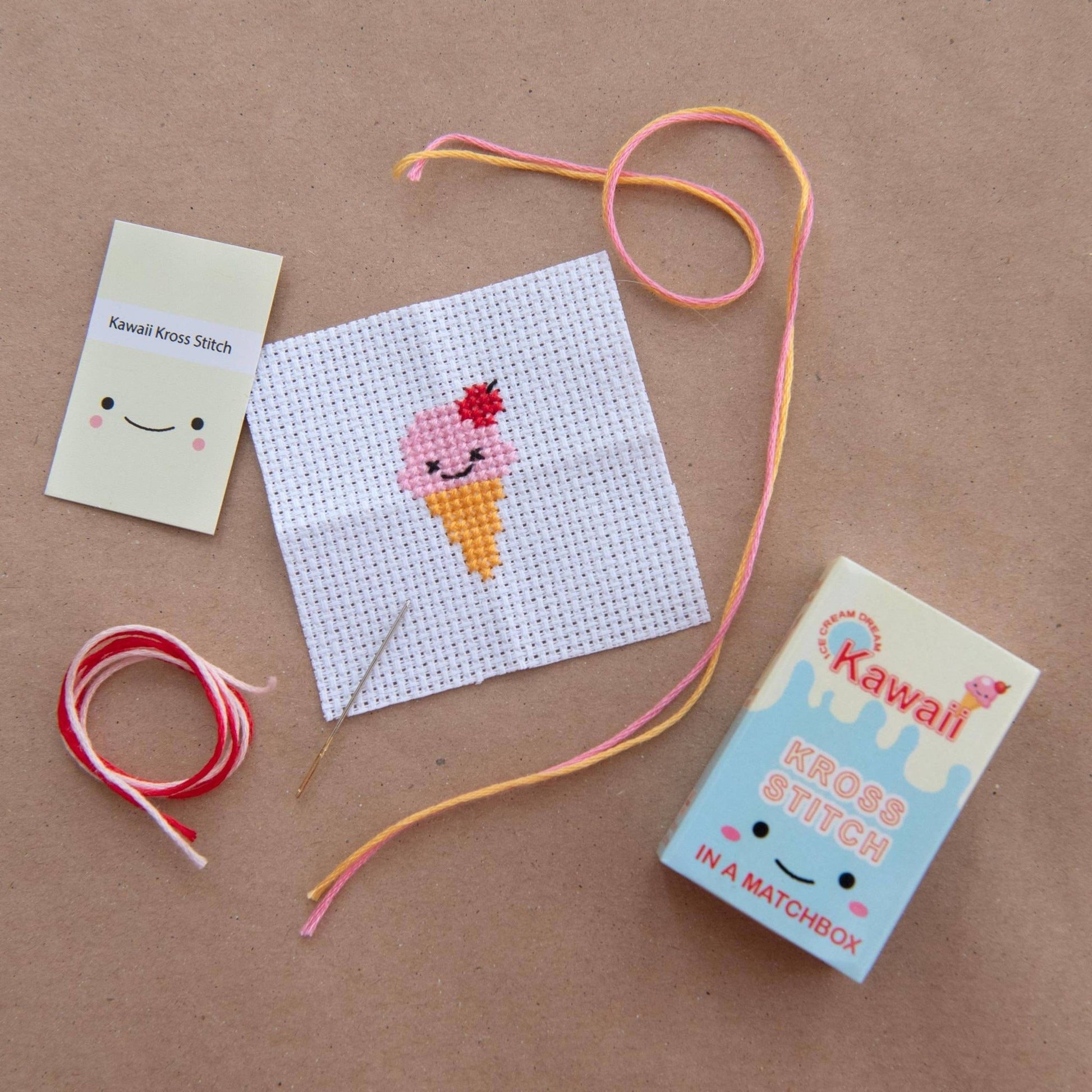 Kawaii Ice Cream Mini Cross Stitch Kit In A Matchbox - homesewn