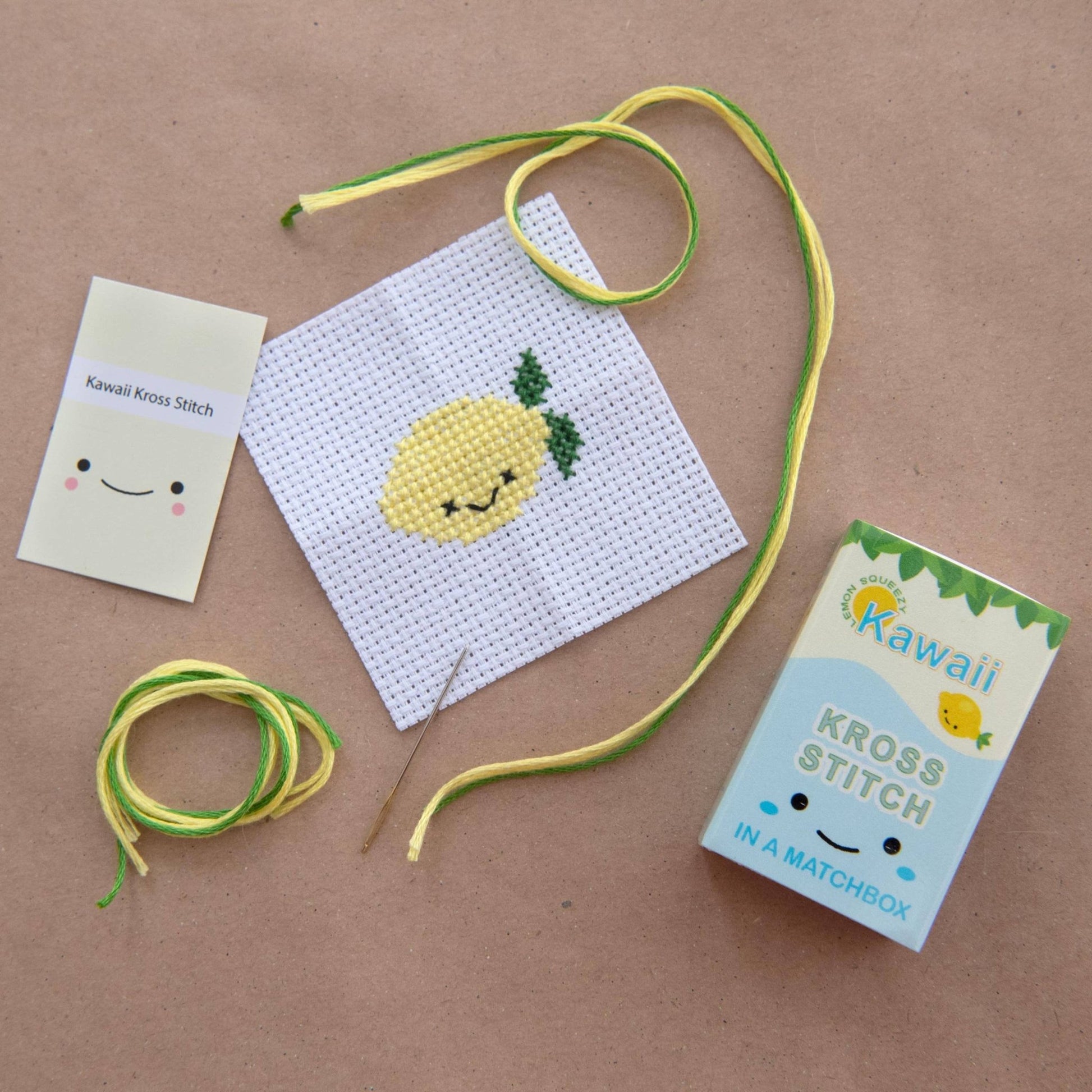 Kawaii Lemon Mini Cross Stitch Kit In A Matchbox - homesewn