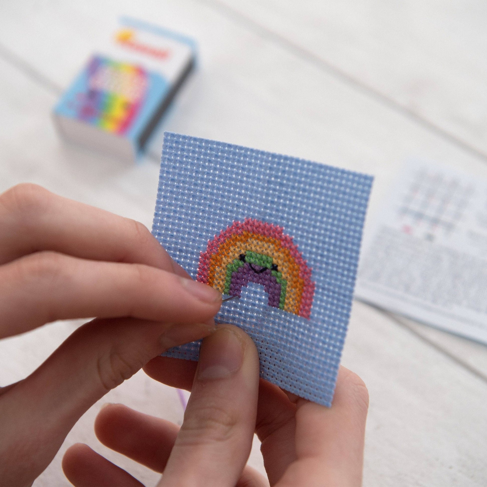 Kawaii Rainbow Arc Mini Cross Stitch Kit In A Matchbox - homesewn