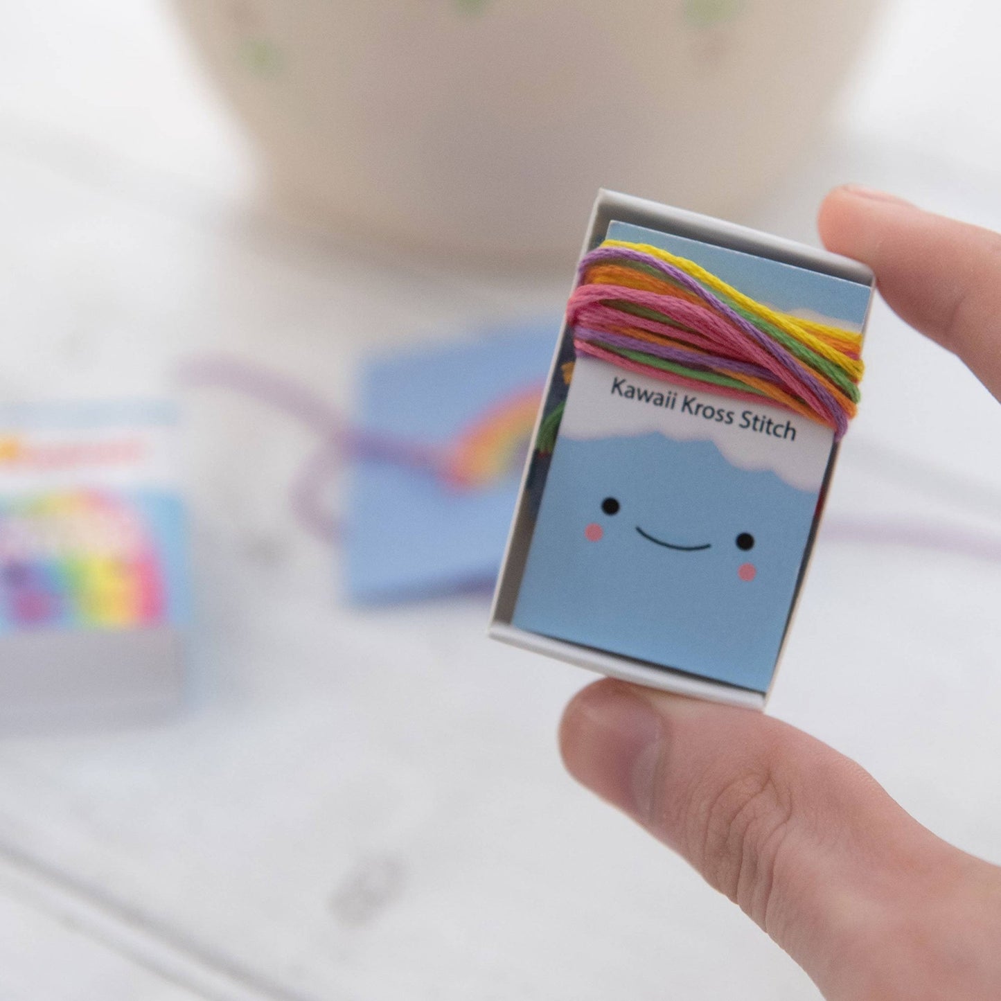 Kawaii Rainbow Cloud Mini Cross Stitch Kit In A Matchbox - homesewn