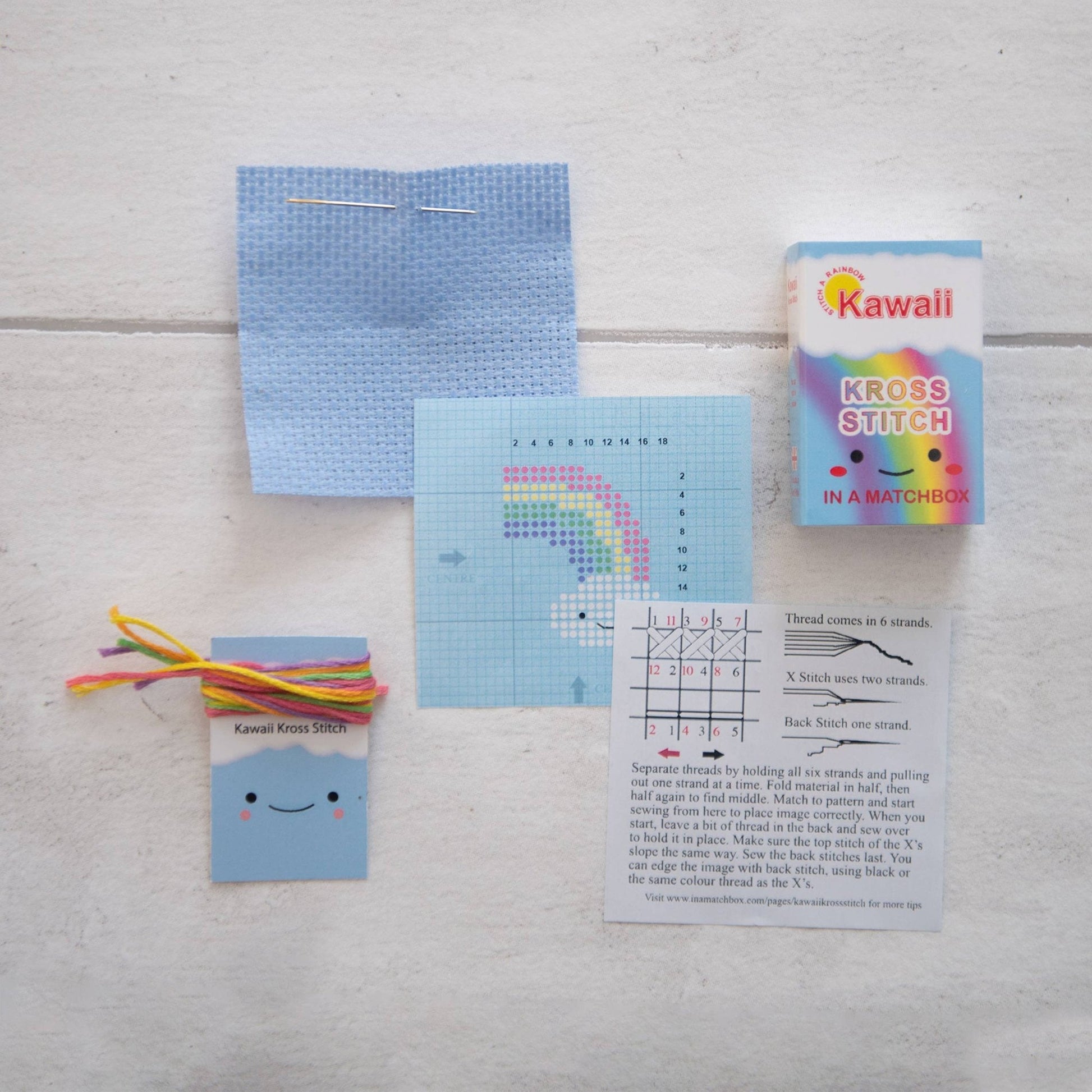 Kawaii Rainbow Cloud Mini Cross Stitch Kit In A Matchbox - homesewn