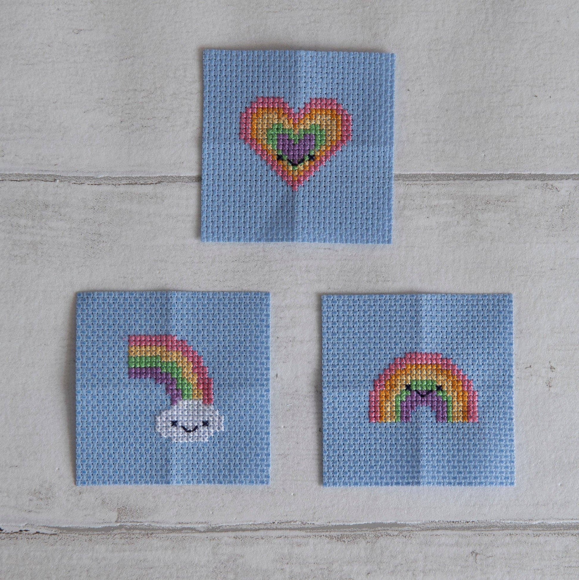 Kawaii Rainbow Cloud Mini Cross Stitch Kit In A Matchbox - homesewn