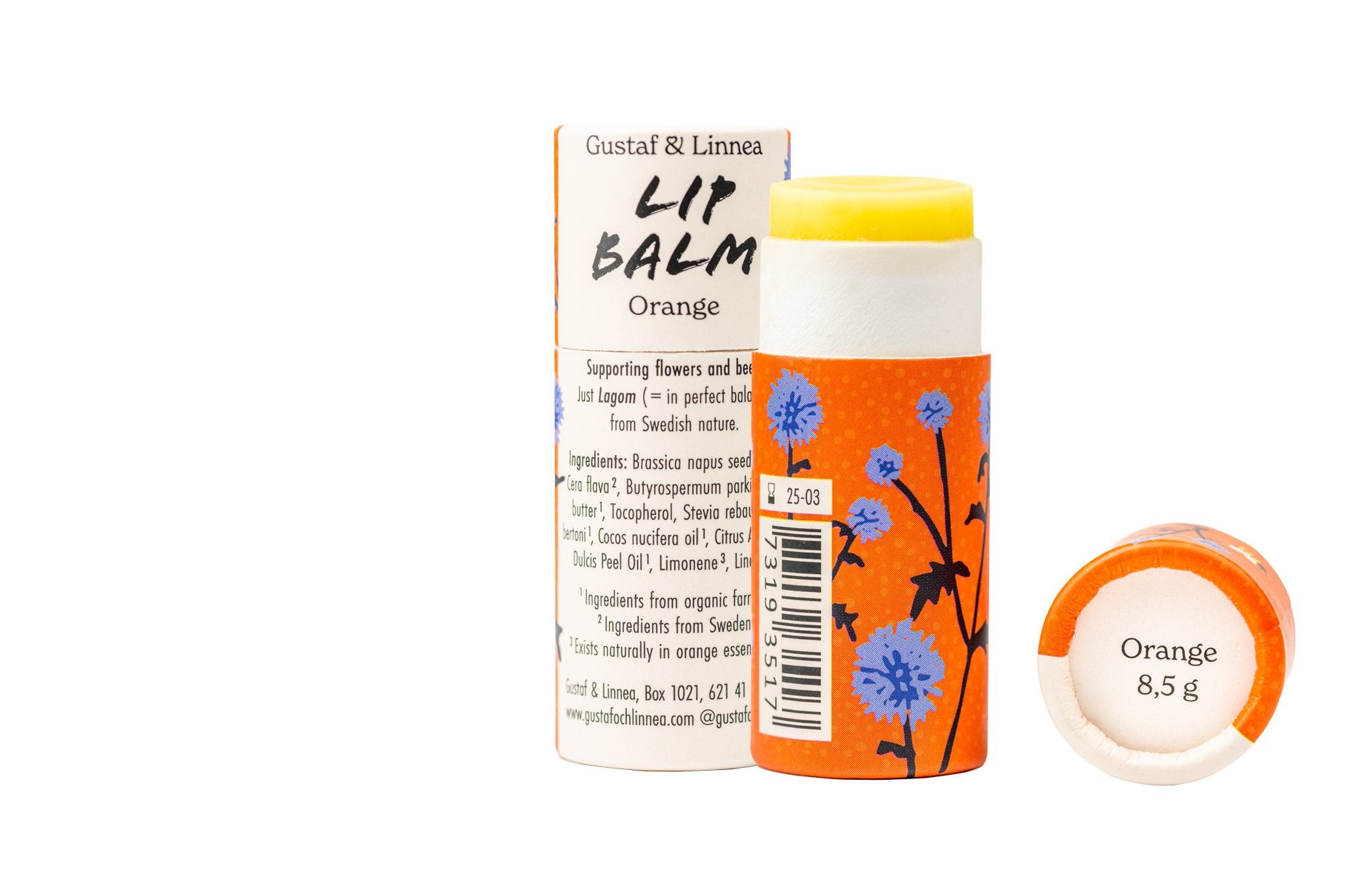 Lip balm - Orange - in paper packaging - homesewn