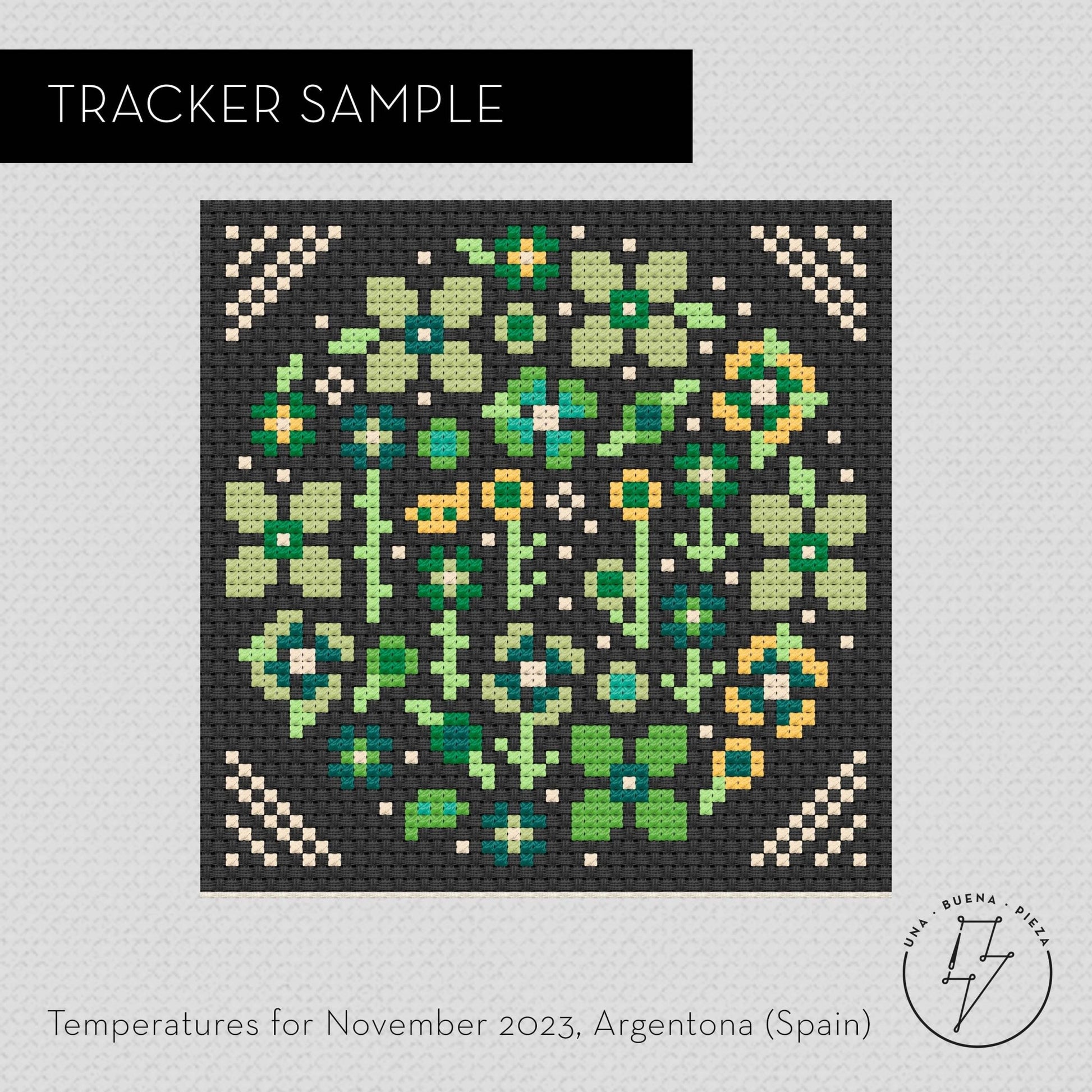 Modern Flowers & Ghost Temperature Tracker Pattern - Cross Stitch Printed Pattern - homesewn