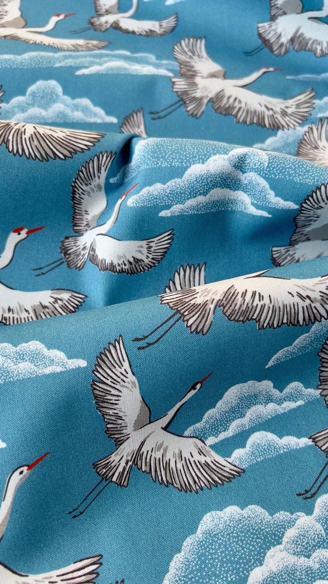 ORGANIC Flying Cranes - Cloud 9 Quilting Cotton - homesewn