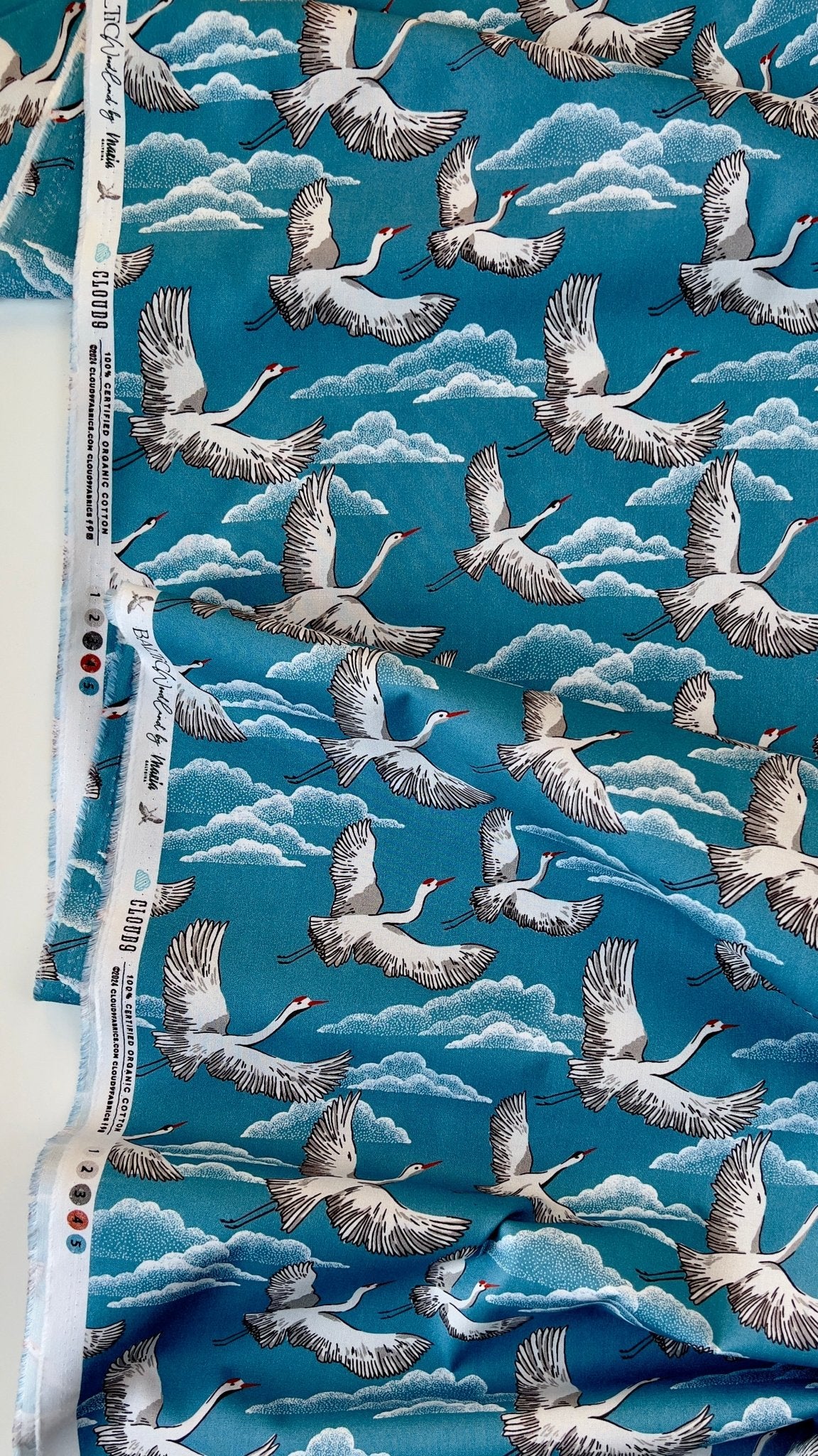 ORGANIC Flying Cranes - Cloud 9 Quilting Cotton - homesewn