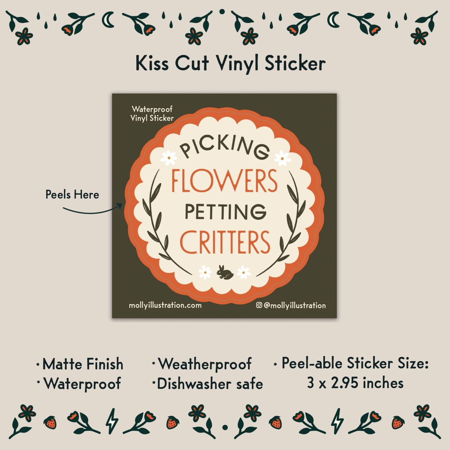 Picking Flowers Petting Critters Waterproof Vinyl Sticker - homesewn