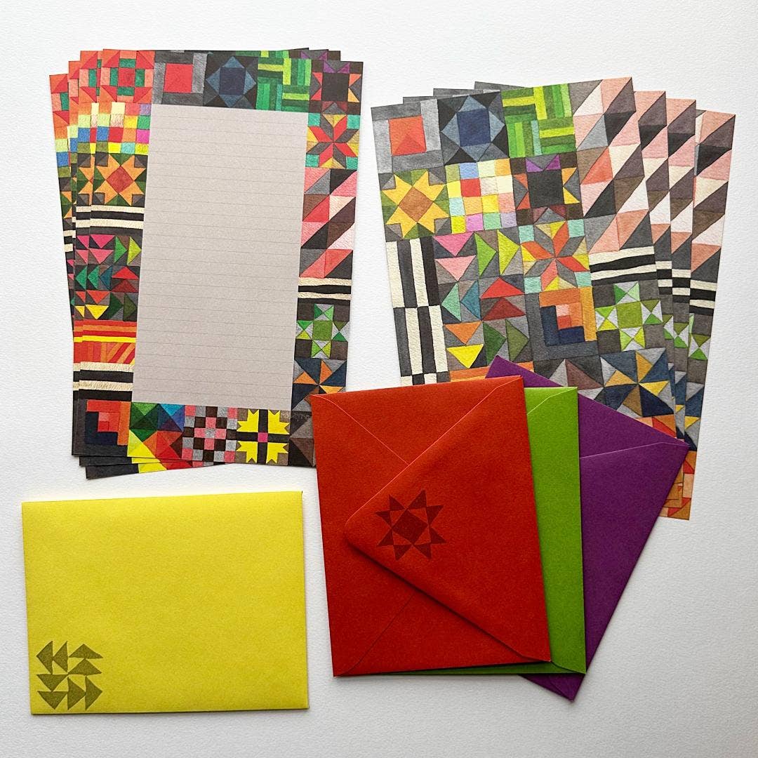 Quilt Watercolor Stationery Letter Paper and Envelope Set - homesewn