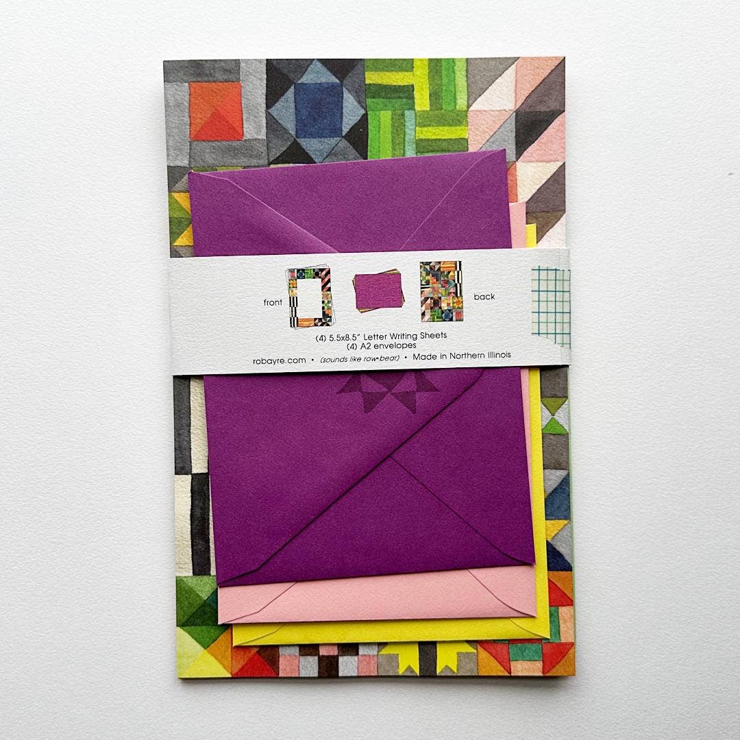 Quilt Watercolor Stationery Letter Paper and Envelope Set - homesewn