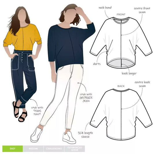 Rhea Knit Top - Paper Sewing Pattern - Style Arc - homesewn