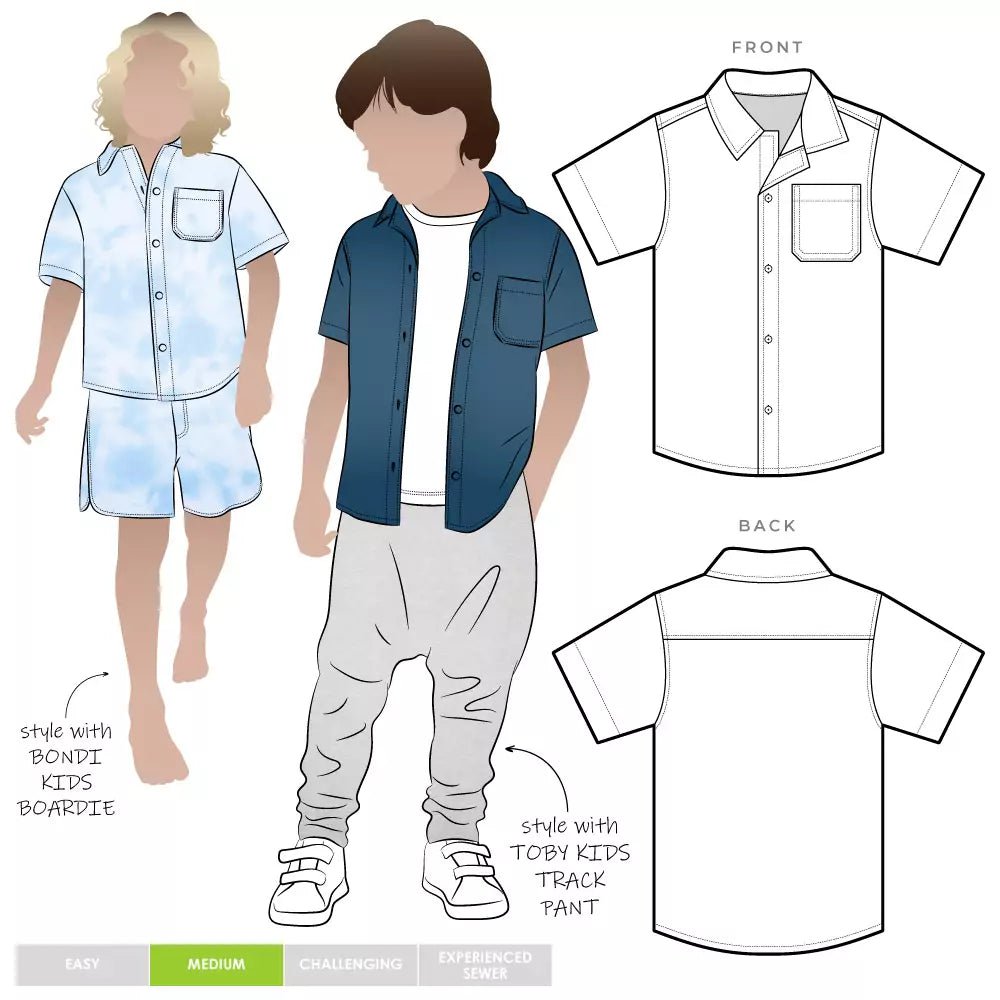 Rhys Kids Ovesize Shirt Size (2 - 14) - Paper Sewing Pattern - Style Arc - homesewn