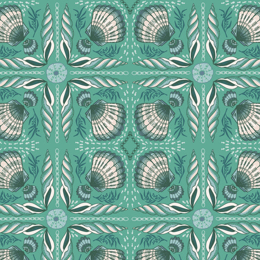 Shell Tile ORGANIC - Green - Seashell Serenade Quilting Cotton fabric - homesewn