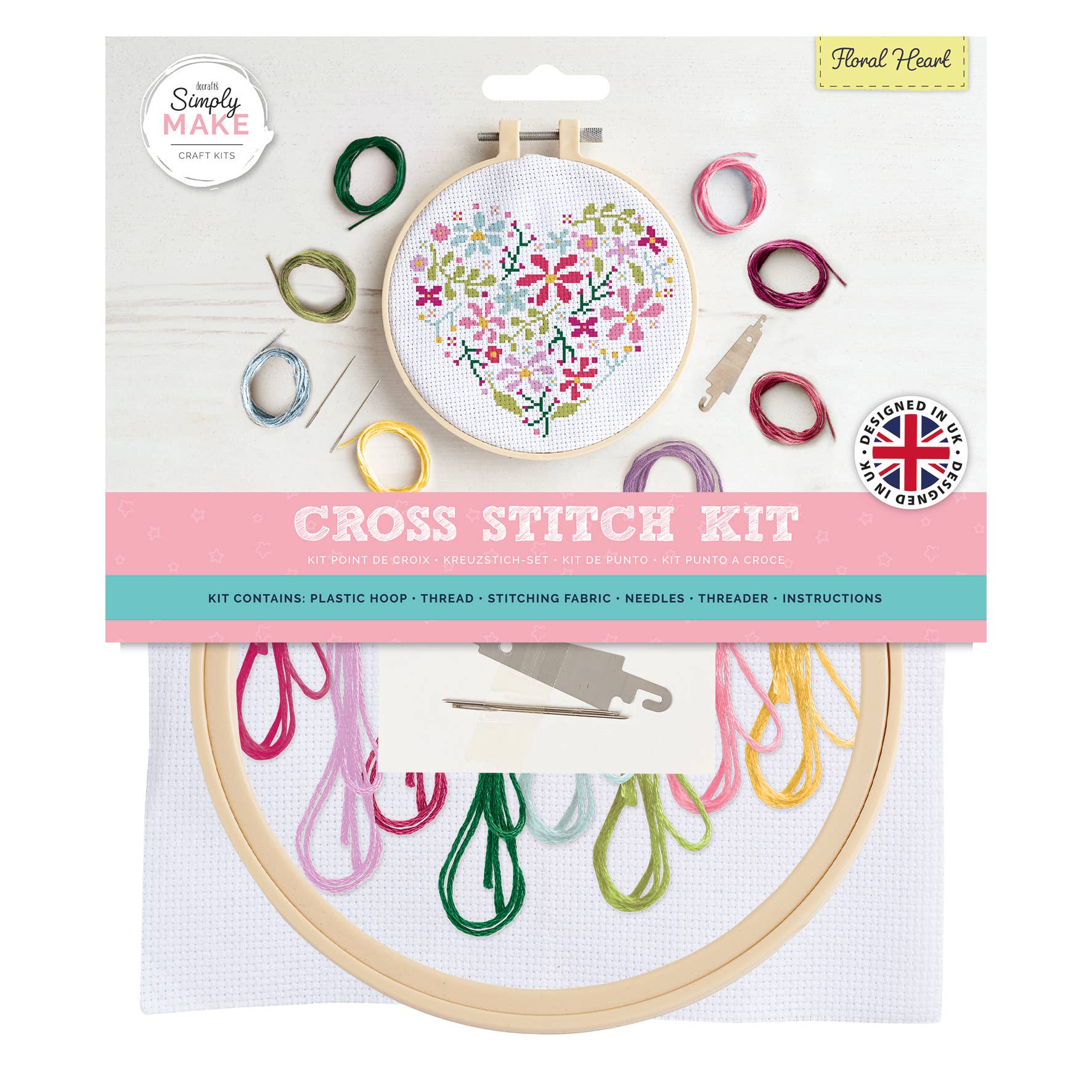 Simply Make Cross Stitch Craft Kit - Floral Heart Design - homesewn