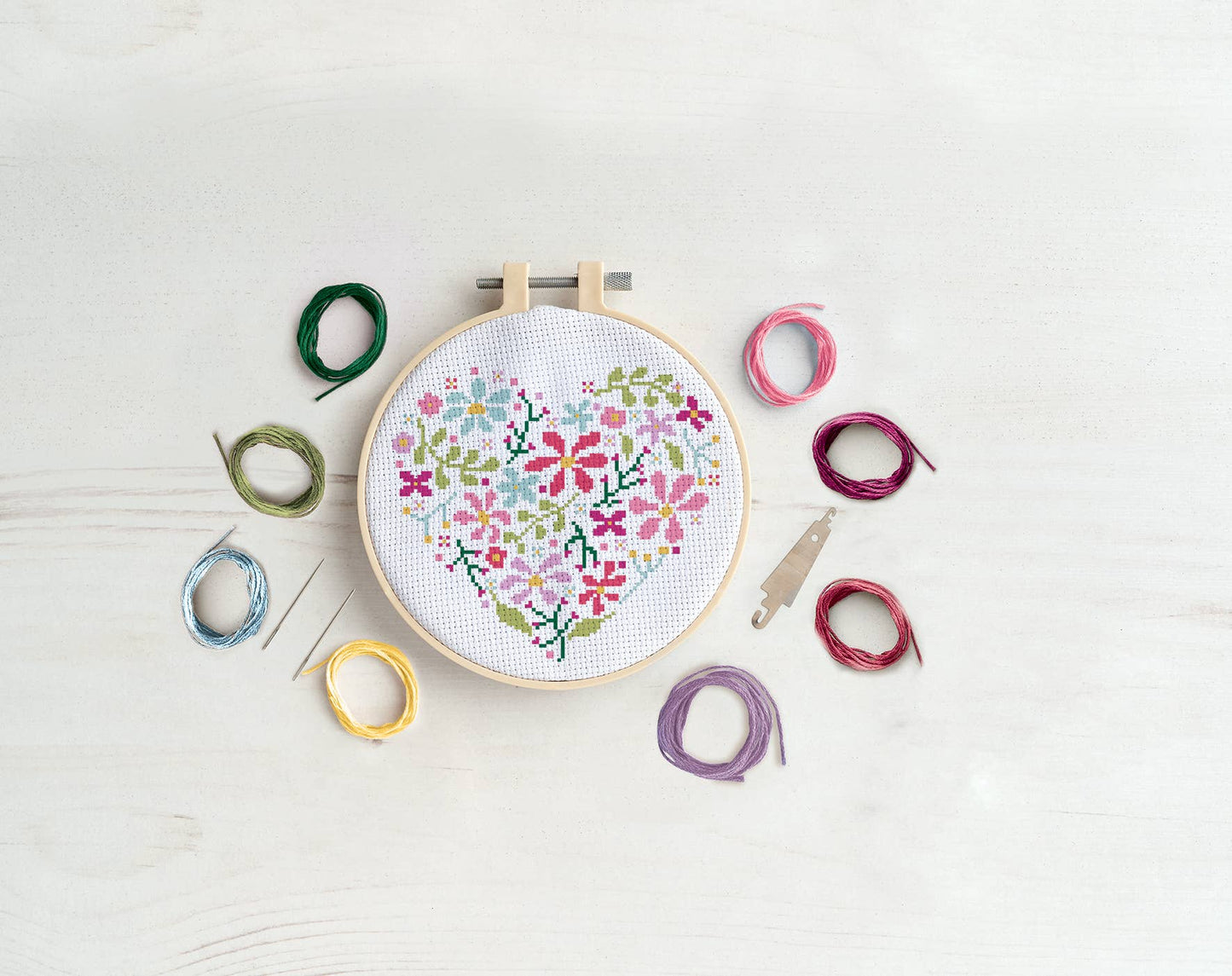 Simply Make Cross Stitch Craft Kit - Floral Heart Design - homesewn