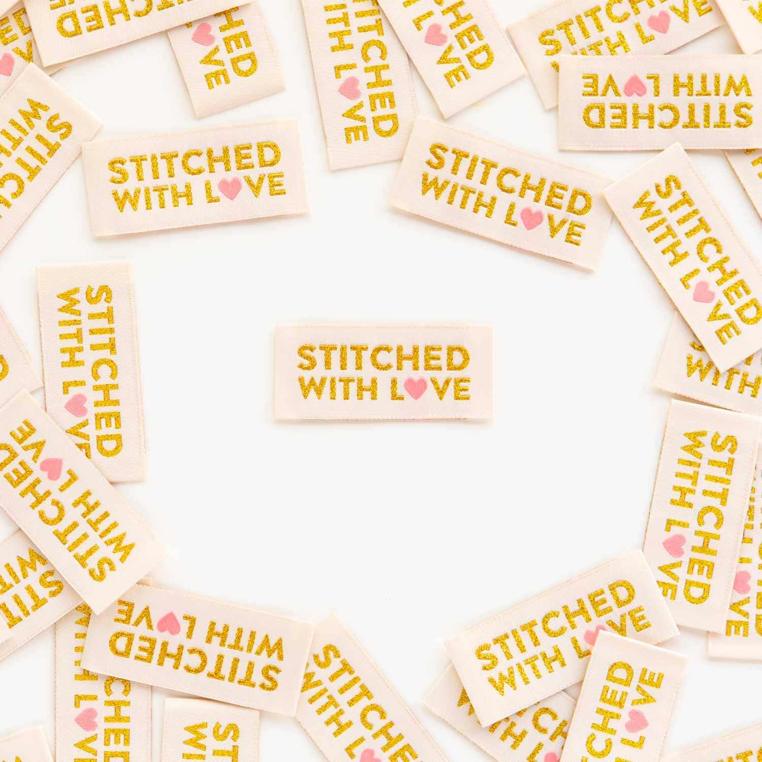 Stitched with Love Woven Labels   - Sewing Woven Clothing Tag - homesewn